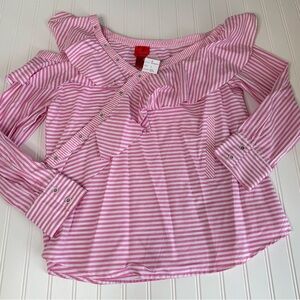 V Cristina Womens Pink Cold Shoulder Sleeve Striped Ruffle Top XL NEW. 1492